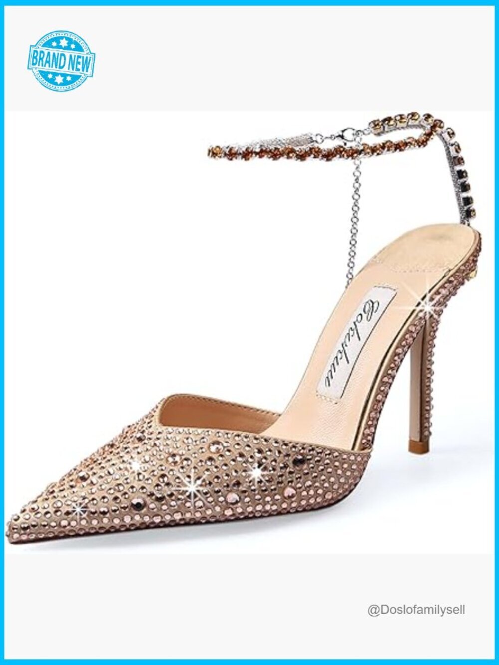 Crystal Embellished Heeled Sandals Stiletto Rhinestone Ankle Strap Slip On